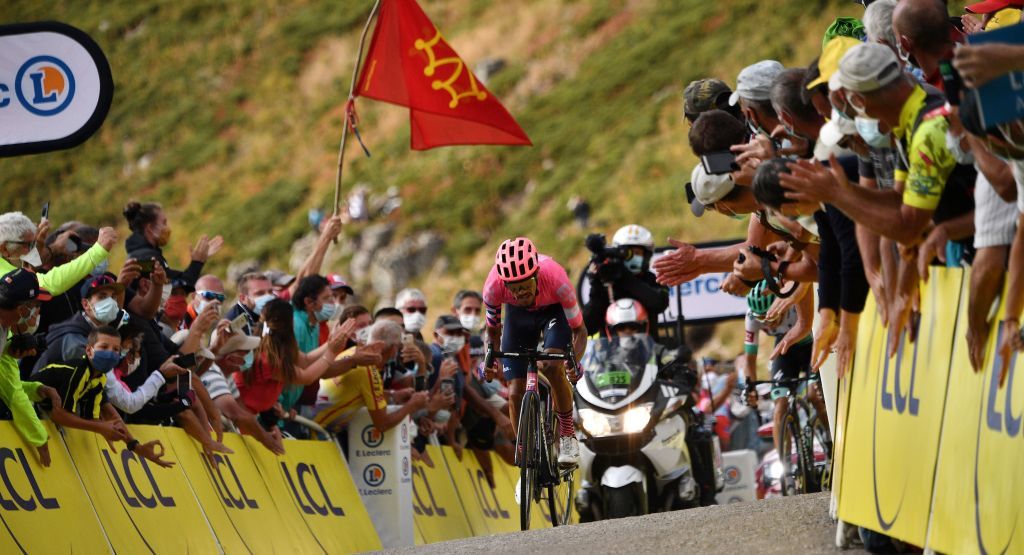 Stage winner Team Education First rider Colombias Daniel Martinez L rides to the finish line at the end of the 13th stage of the 107th edition of the Tour de France cycling race 191 km between ChatelGuyon and Puy Mary on September 11 2020 Photo by AnneChristine POUJOULAT POOL AFP Photo by ANNECHRISTINE POUJOULATPOOLAFP via Getty Images