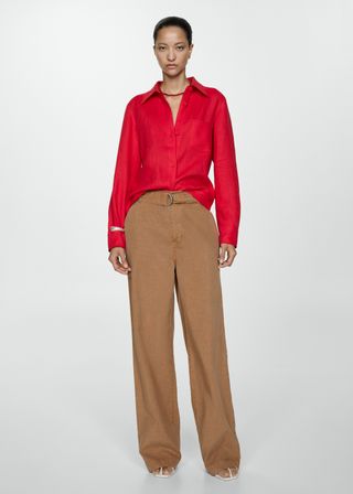 Flowy Wideleg Trousers With Belt - Women | Mango Usa