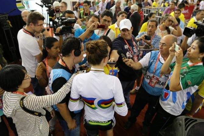 Amy Cure and the press pack
