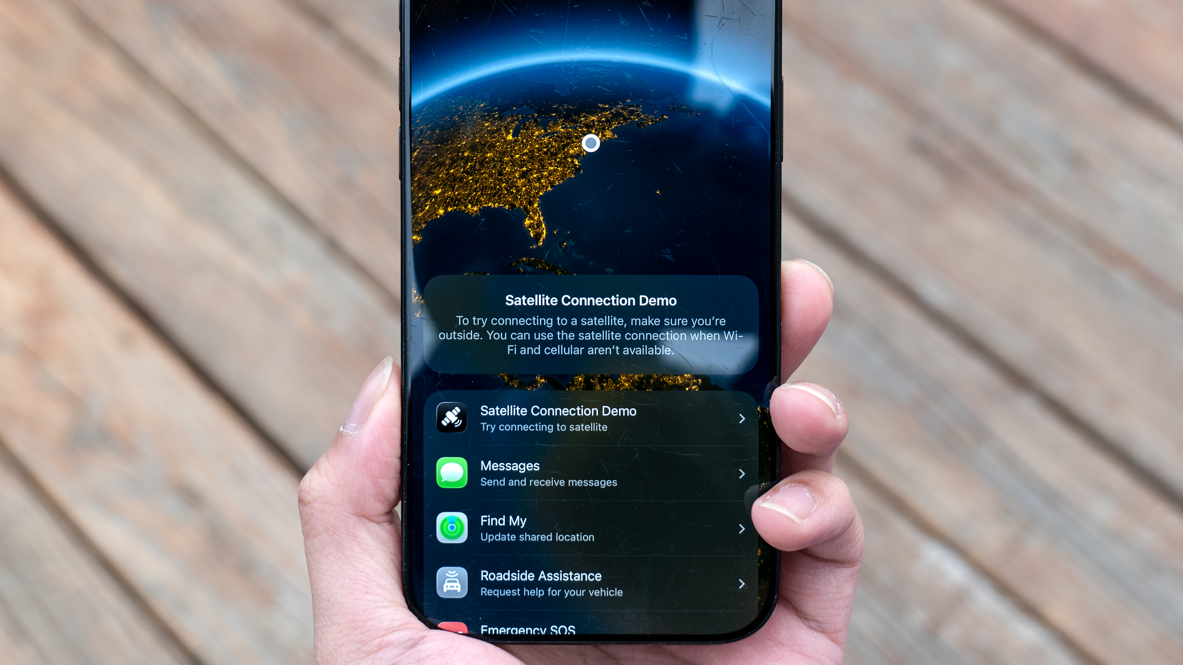 iOS 26 Satellite SOS mode running on iPhone.