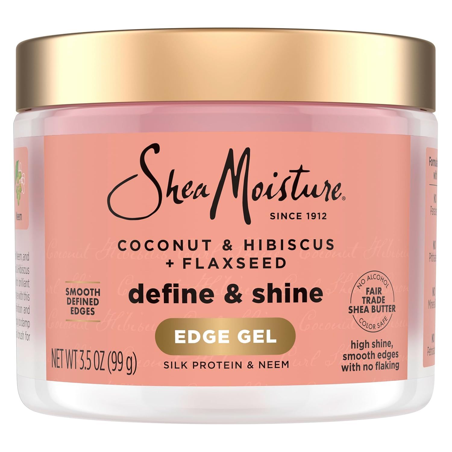 Shea Moisture Define & Shine Edge Gel + Flaxseed Coconut & Hibiscus Holds and Controls Edges All Day Infused With Glycerin, Coconut Oil and an Invigorating Sweet Scent Paraben-Free Hair 3.5 Oz