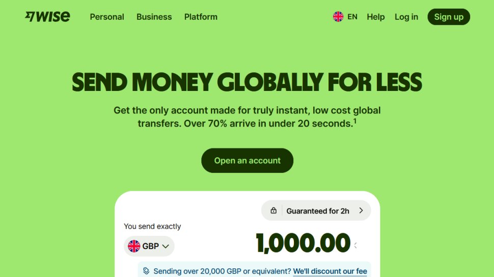 Wise website screenshot (March 2026).