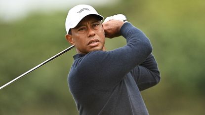 Tiger Woods takes a shot during The Open at Royal Troon