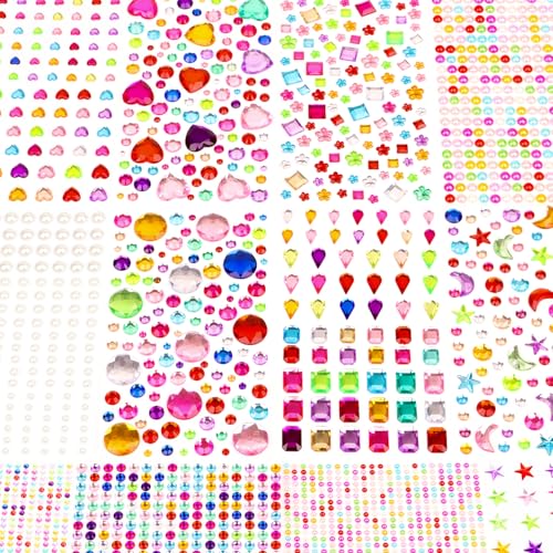 Kiperee 3240pcs Gem Stickers for Kids &amp;ndash; 12 Sheets Self Adhesive Rhinestone Stick on Gems for Crafts, Scrapbooking, Diy &amp;amp; Face Decorations