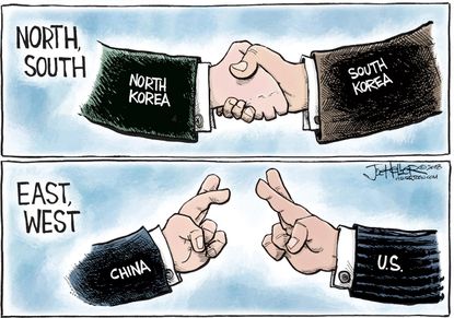 Political cartoon World Korea summit China Trump