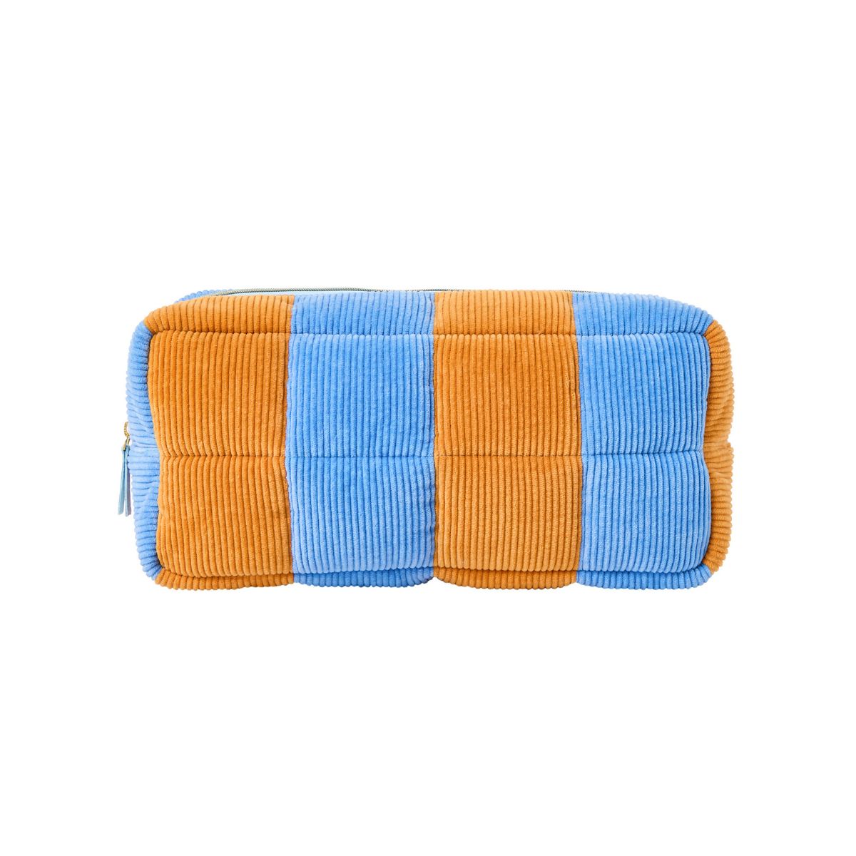 Oliver Bonas, Striped Blue &amp;amp; Orange Corduroy Large Padded Makeup Bag