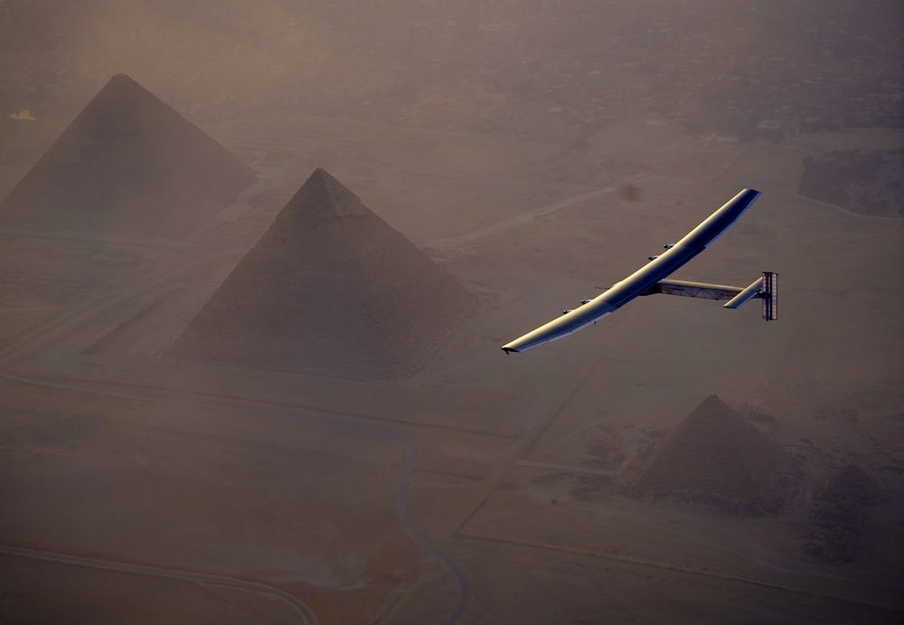 Solar Impulse 2 Over Pyramids