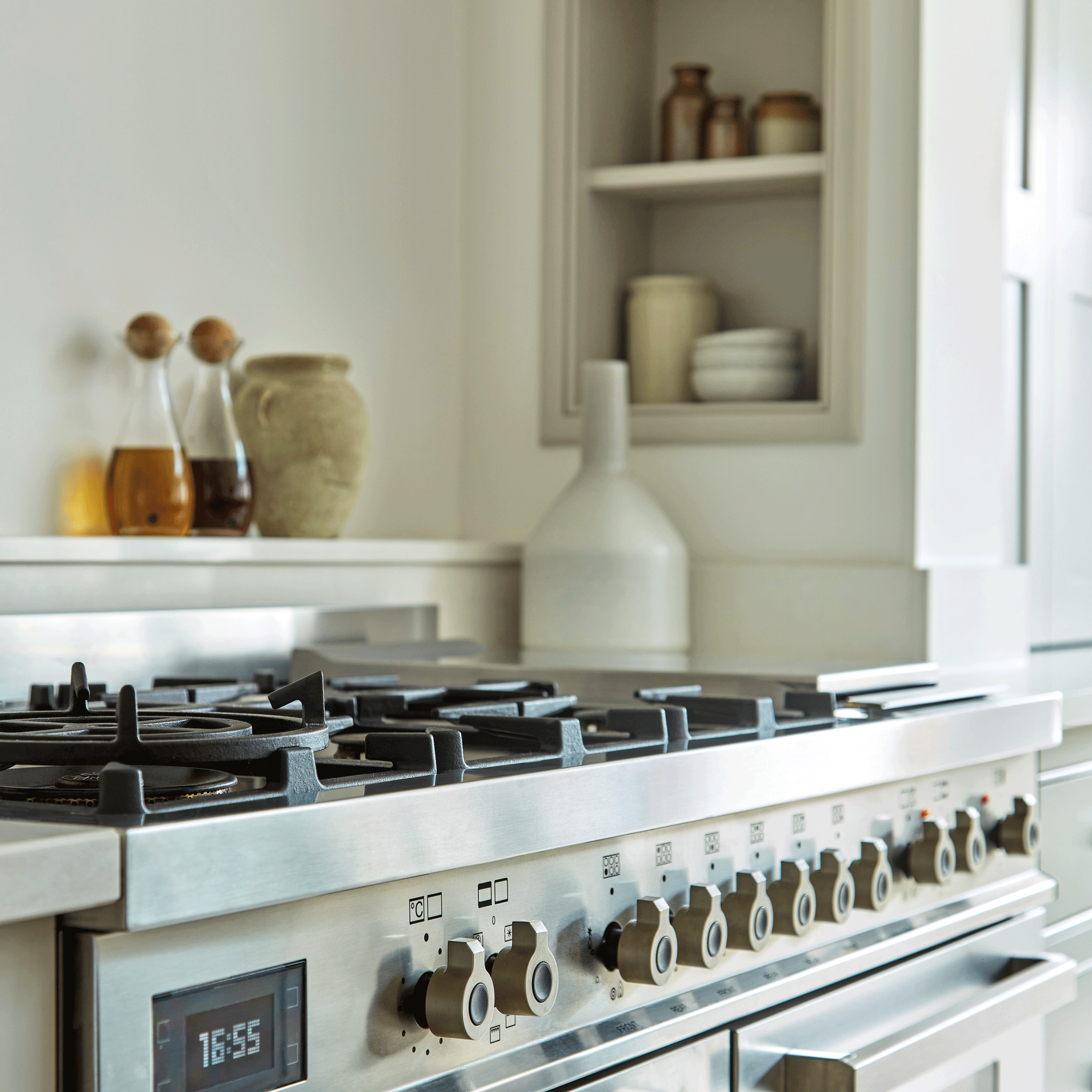 White kitchen with silver range cooker
