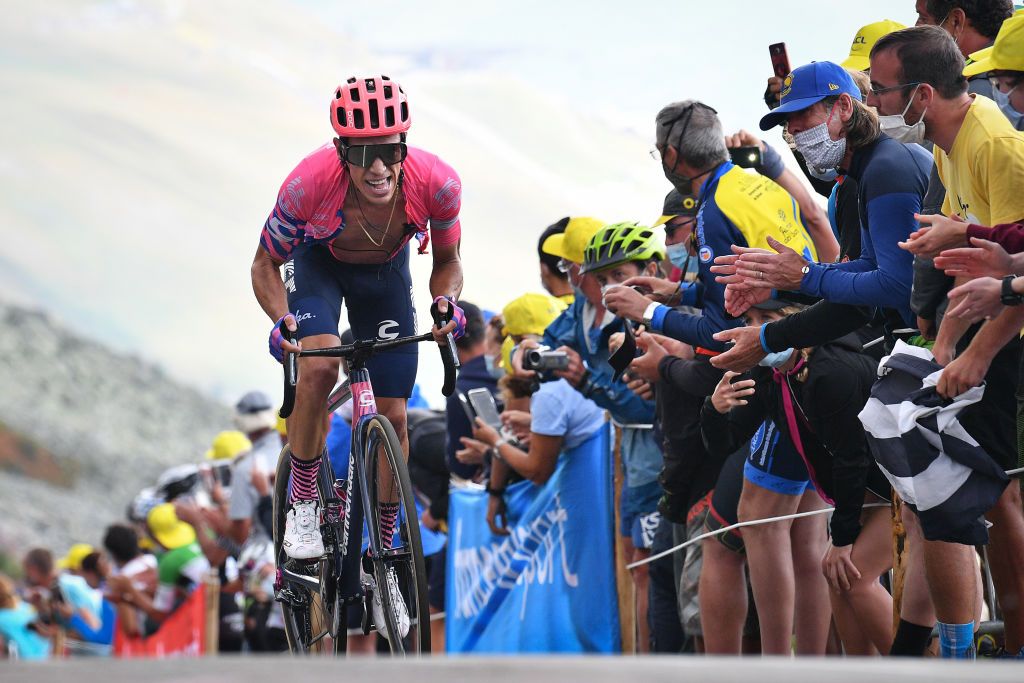 EF Pro Cycling&#039;s Rigoberto Uran receives plenty of encouragement as he finishes ninth on stage 17 of the 2020 Tour de France, but drops from third to sixth overall