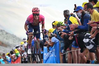 EF Pro Cycling's Rigoberto Uran receives plenty of encouragement as he finishes ninth on stage 17 of the 2020 Tour de France, but drops from third to sixth overall