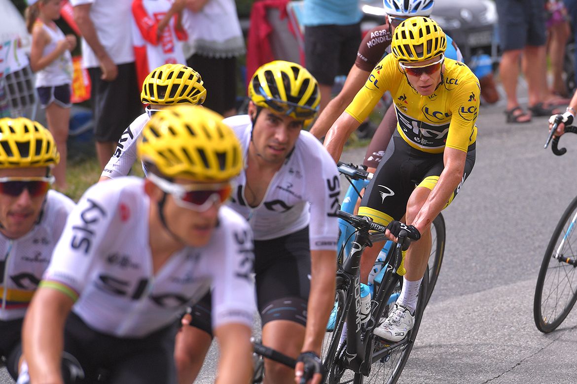 Chris Froome in the Sky train on stage 9 of the Tour de France