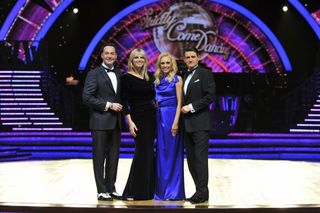 Presenter Zoe Ball (second from left) with judges Craig Revel Horwood (left), Camilla Dallerup (second from right) and Tom Chambers (right)