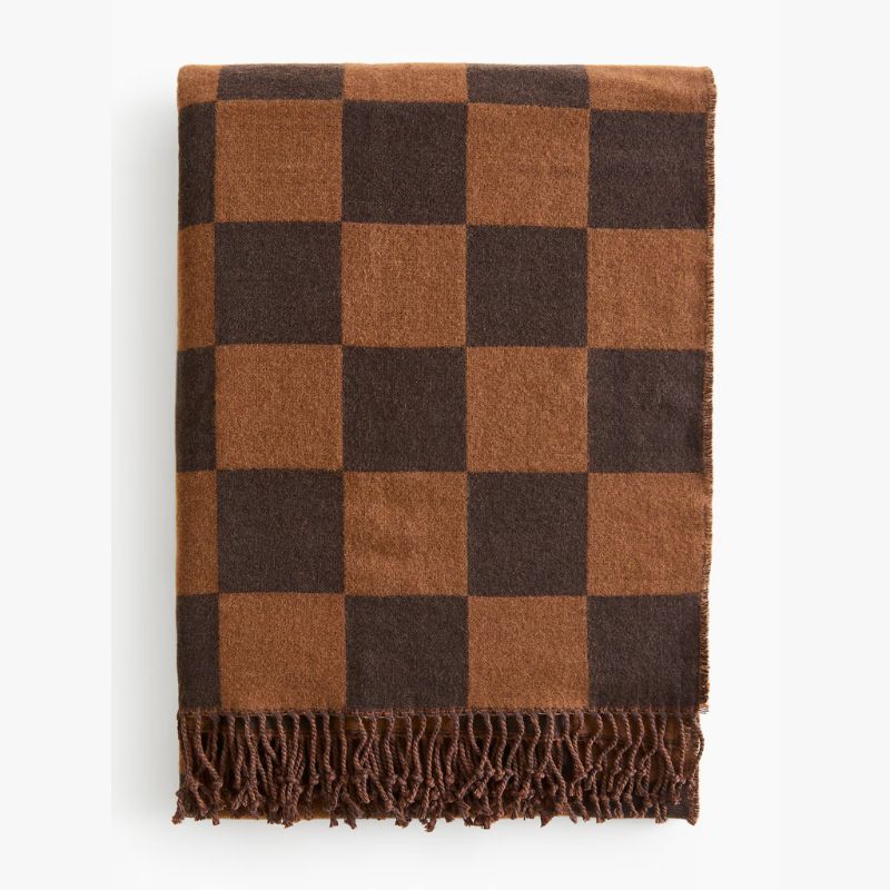 Brown checked throw blanket
