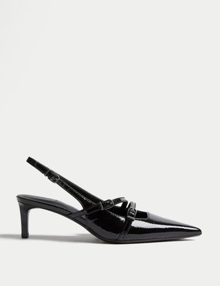 Kitten-Heel-Slingback-Schuhe mit Lederschnalle