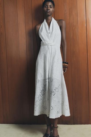 Embroidered Eyelet Halter Dress Zw Collection