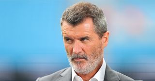 Sky Sports pundit Roy Keane looks on during the Premier League match between Manchester City and Aston Villa at Etihad Stadium on May 22, 2022 in Manchester, England.