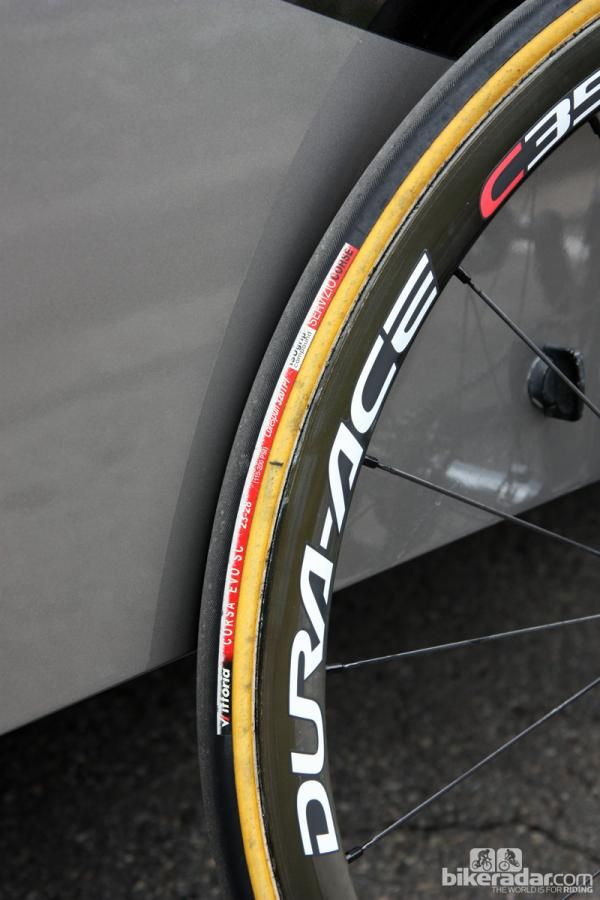 Vittoria tires glued to Shimano Dura-Ace carbon wheels for Team Type 1 at the USA Pro Challenge.