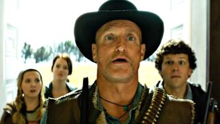 Woody Harrelson as Tallahassee and the rest of the gang in the horror-comedy movie, Zombieland.