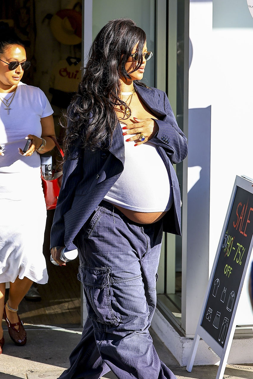 Rihanna wearing a blazer and baggy jeans in Las Angeles
