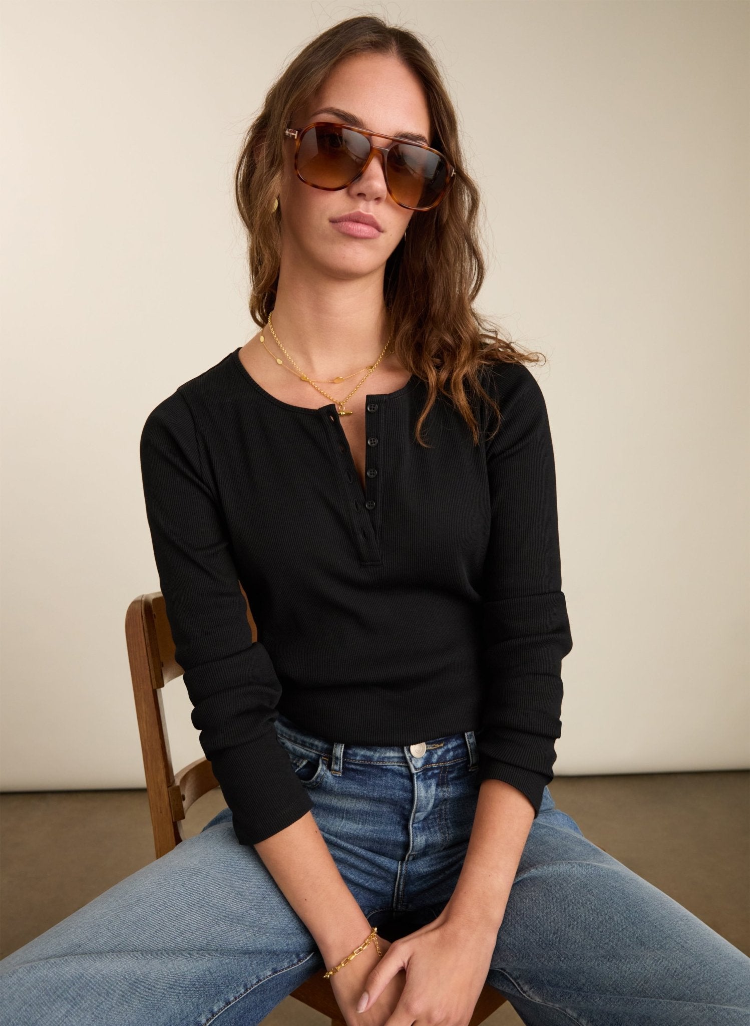 Organic Cotton Henley&amp;nbsp;top - Uk 06 | Eu 32 | Us 02 / Caviar Black