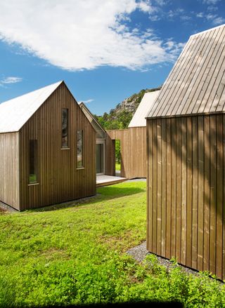 Micro cabin made of wood which are located beside each other