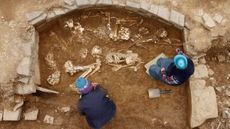 A burial tomb containing skeletons