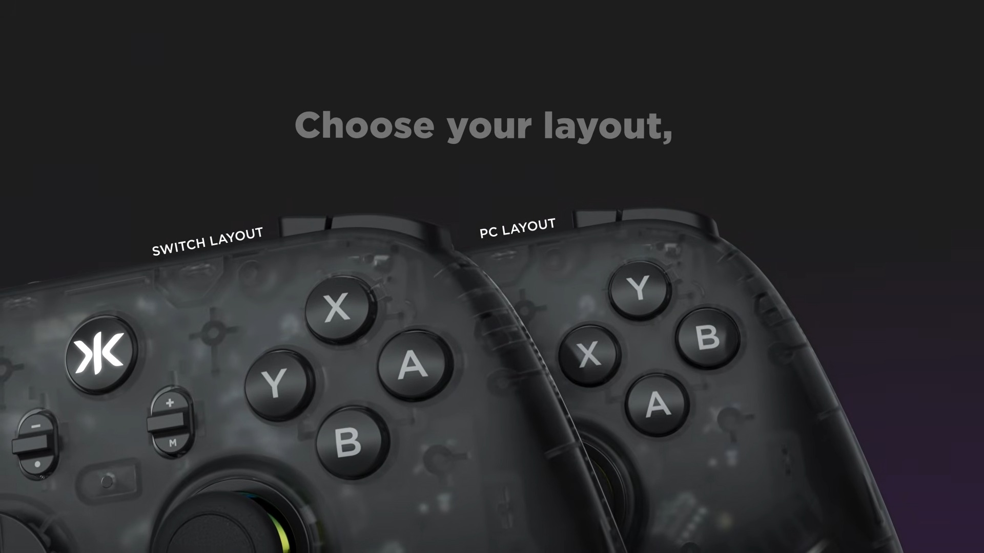 A screenshot from the CRKD Ult Pro reveal trailer showing the Switch and PC layout versions