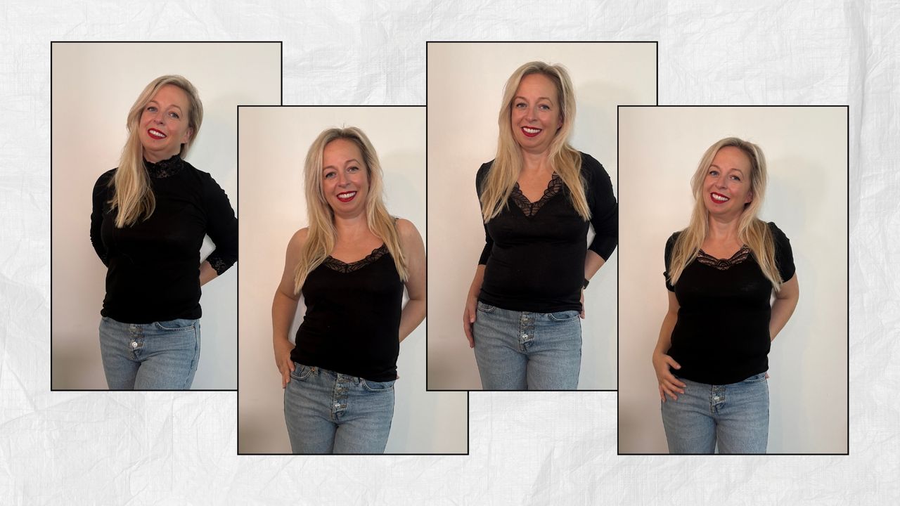 Antonia Kraskowski wearing four styles of black thermal tops