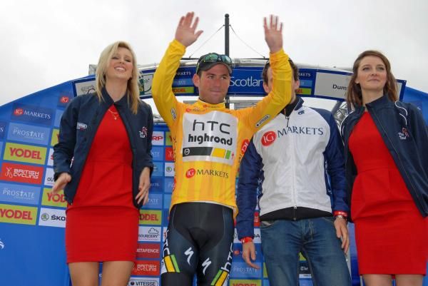 Cavendish in the yellow leader's jersey at the Tour of Britain