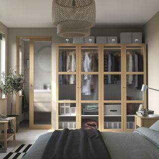 Pax / Tonstad Wardrobe Combination - White/oak Veneer Glass 200x60x201 Cm