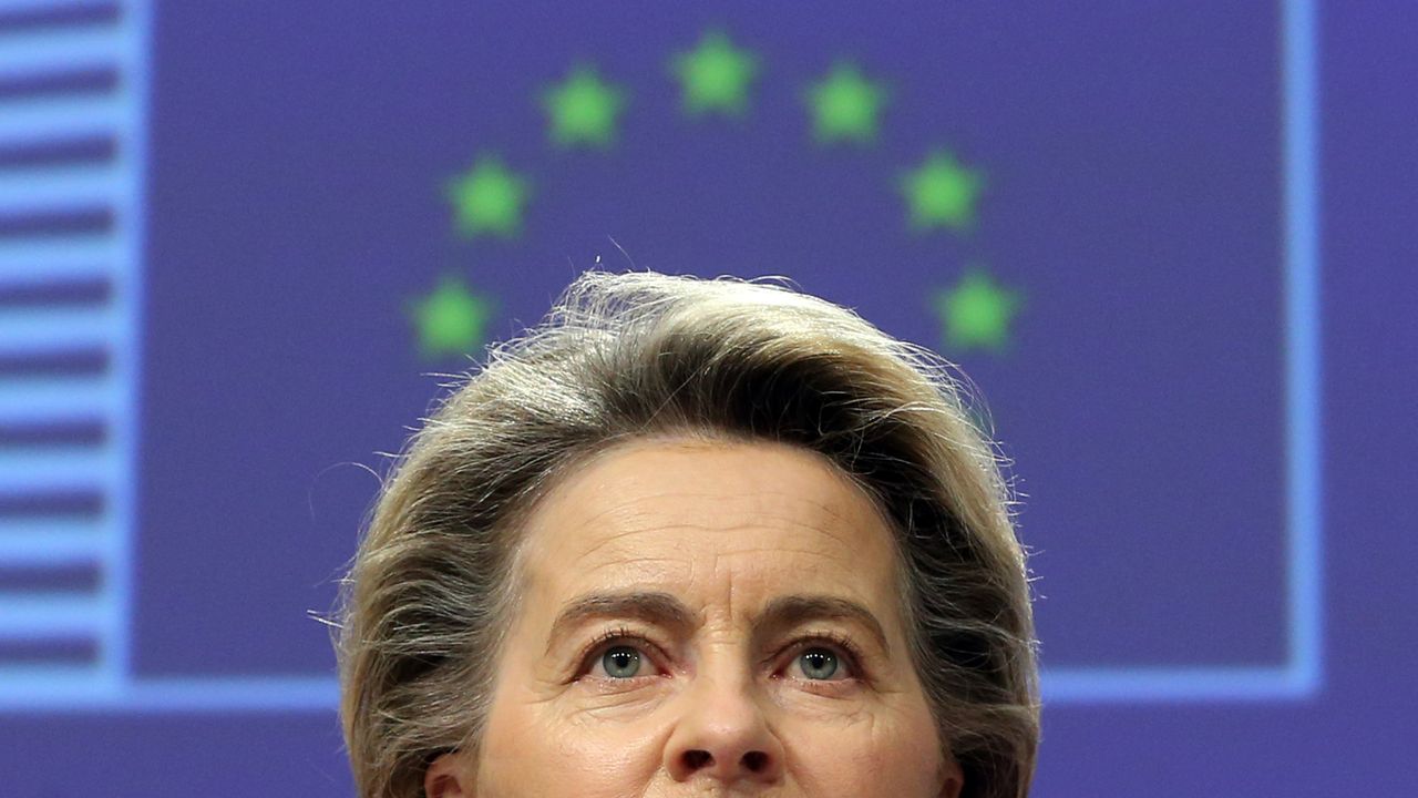 Ursula Von Der Leyen gives a presser on vaccine strategy in Brussels