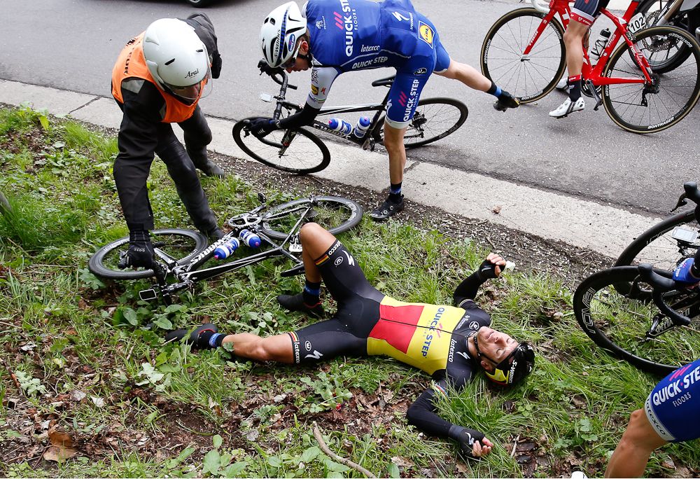 Philippe Gilbert was on the deck briefly before winning the 2017 Amstel Gold Race