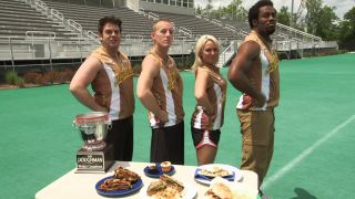 Adam Richman and his teammates pose ahead of The Doughman Challenge on Man v. Food