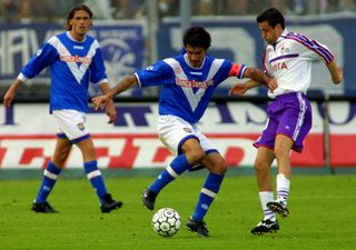 Pep Guardiola in action for Brescia against Fiorentina in April 2002.