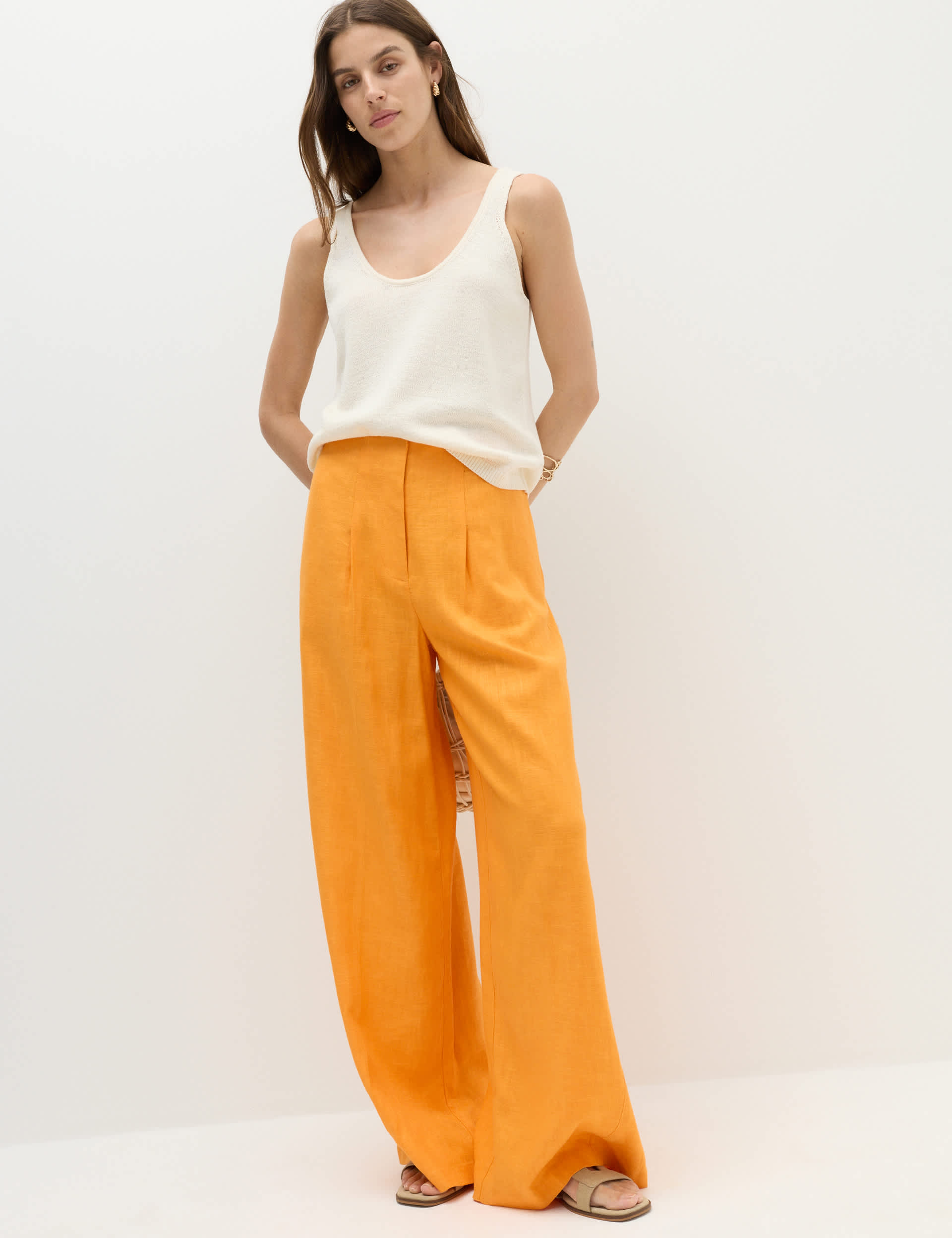 Linen Rich Tailored Wide Leg Trousers