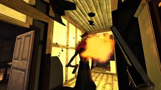 A huntsman's head explodes leaving his hat suspended in midair