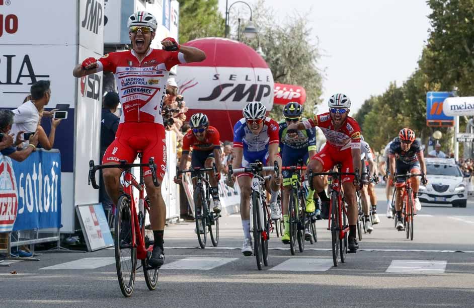 Davide Ballerini (Androni-Sidermec) sprints to victory at the Memorial Marco Pantani.