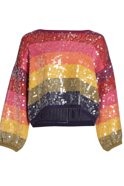 Farm Rio Rainbow Stripe Sequin Sweater