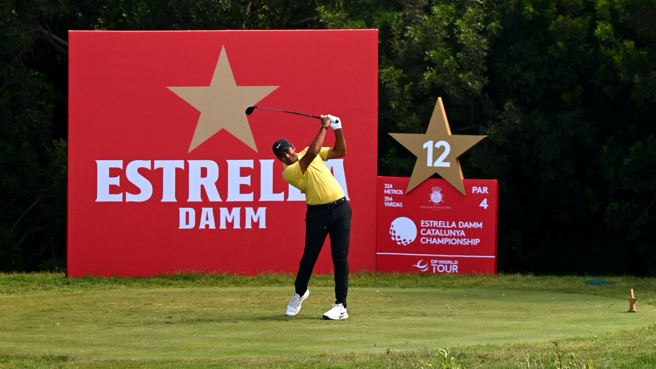 Yurav Premlall hits a drive on the 12th hole of the Catalunya Championship final round in 2026