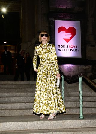 Anna Wintour in a green printed dress