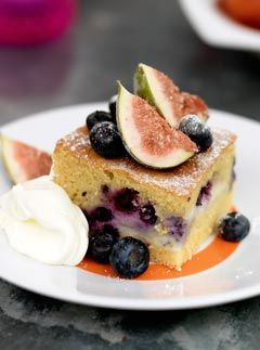 Summer fig and blueberry custard cake