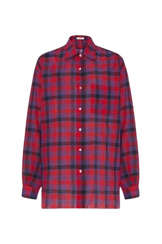 The Row Nesson Cotton Poplin Plaid Shirt 