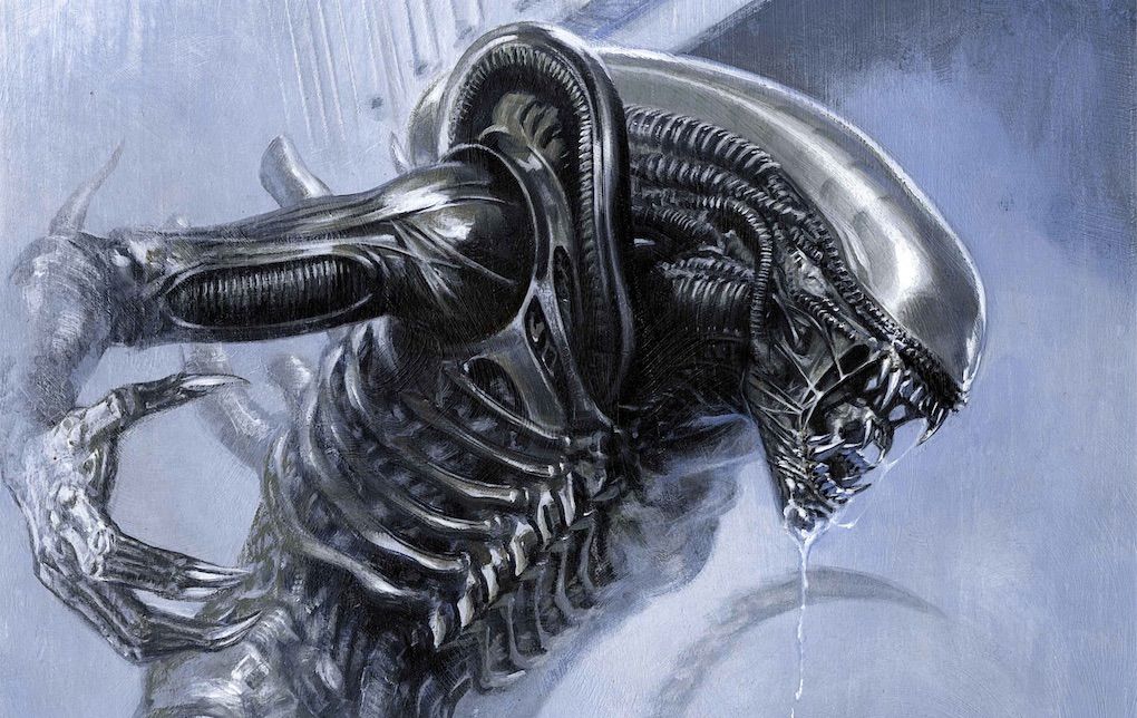 Closeup of part of Gabriele Dell&#039;Otto&#039;s variant cover for &quot;Alien #1,&quot; which is coming in April 2023.