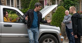 Pollard is taking Faith Dingle out to dinner but can’t get his car started. Cain Dingle is unhappy about Pollard taking his mum out and is reticent to help. Soon Josh Crowther turns up and fixes the car leaving Pollard begrudgingly impressed in Emmerdale.