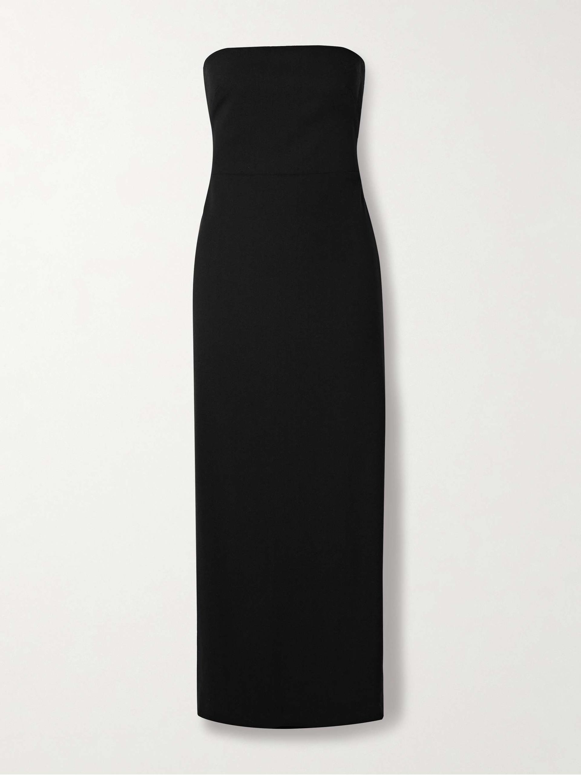 Strapless Wool-Blend Crepe Midi Dress