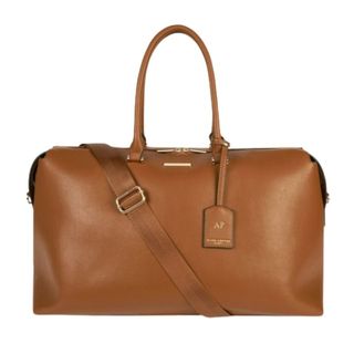 Tan weekend bag with personalized initials