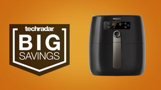 Philips Air Fryer Premium on orange background with words "Big Savings"