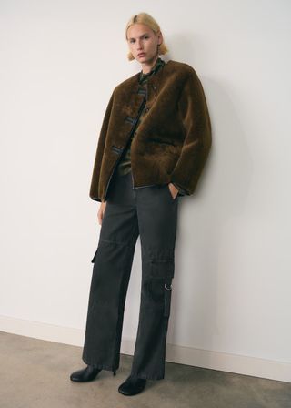 MANGO, Fur-effect coat with appliqués