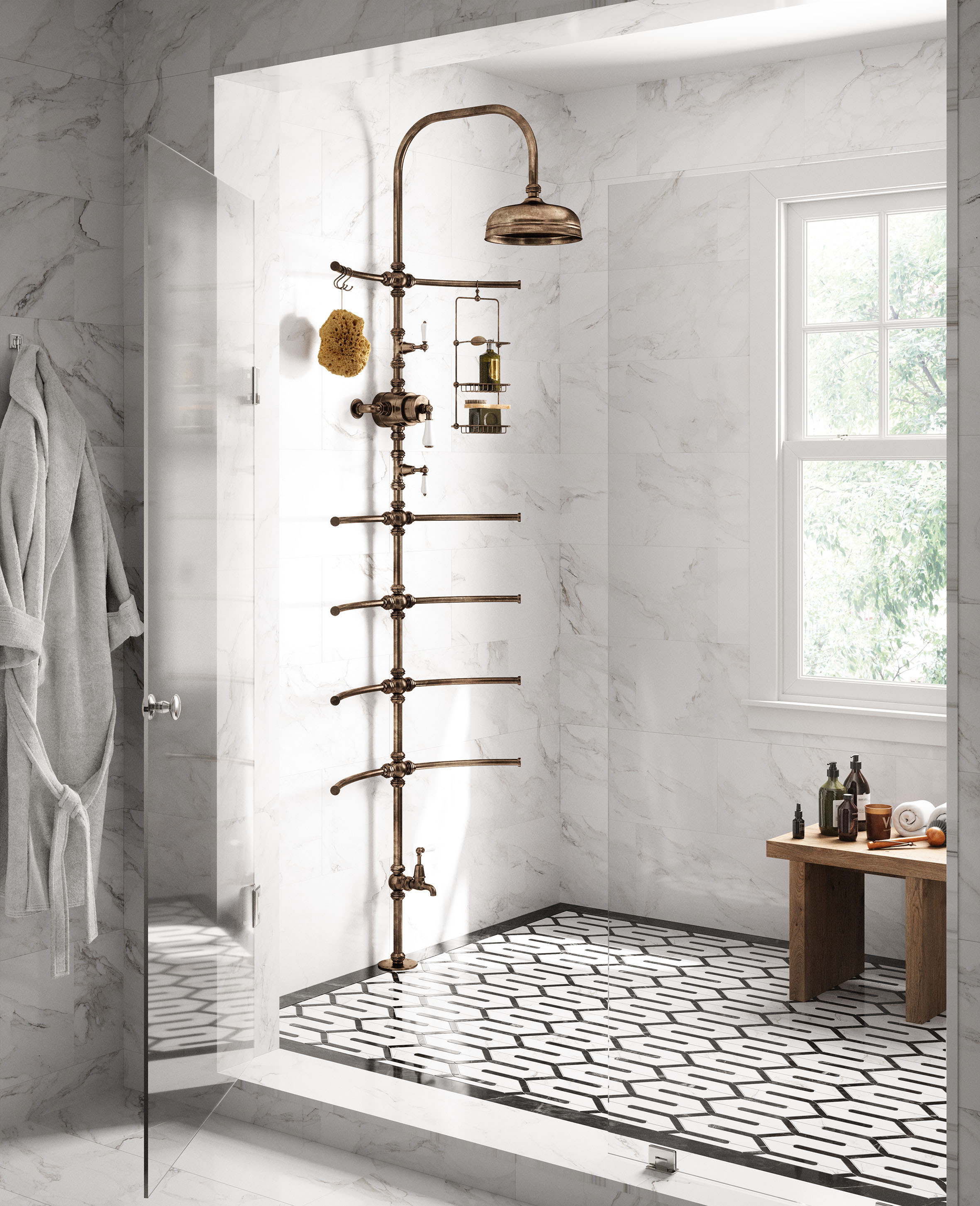 Cathpole &amp; Rye Spine shower in aged brass