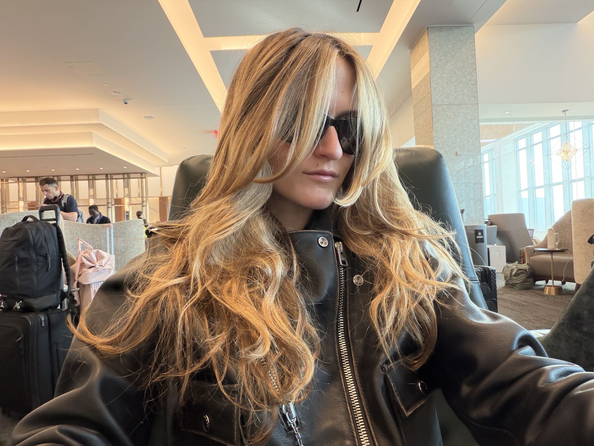 Eliza Huber at the airport going to the Indianapolis 500.